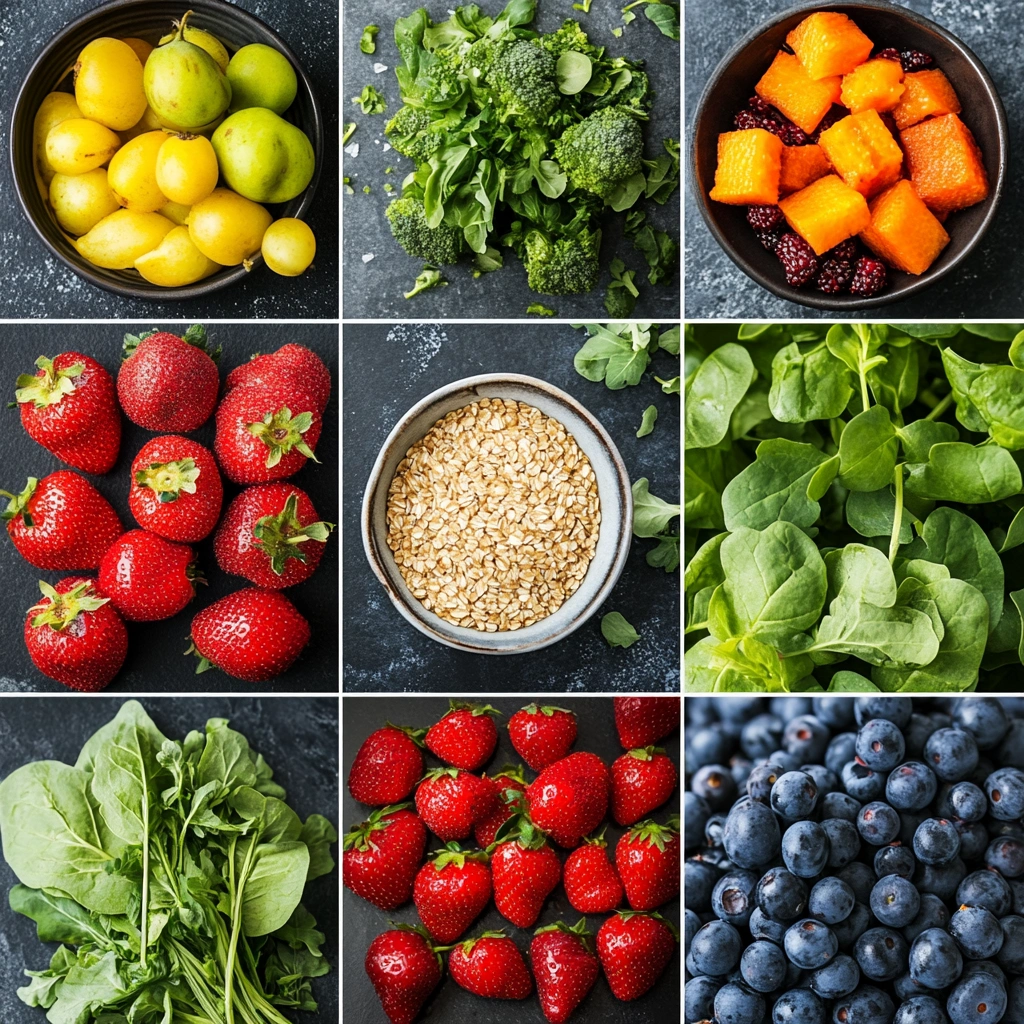 Колаж із сезонних продуктів та здорових страв